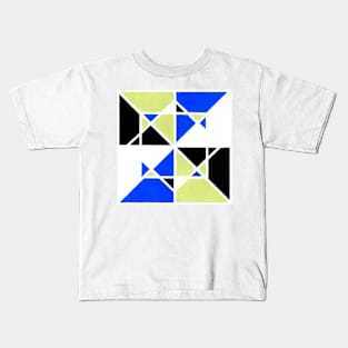 Green Blue Black White Geometric Abstract Acrylic Painting Kids T-Shirt